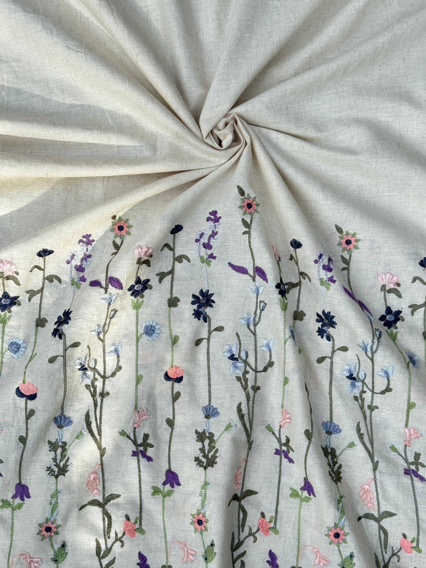 Embroidered Flax Cotton Fabric