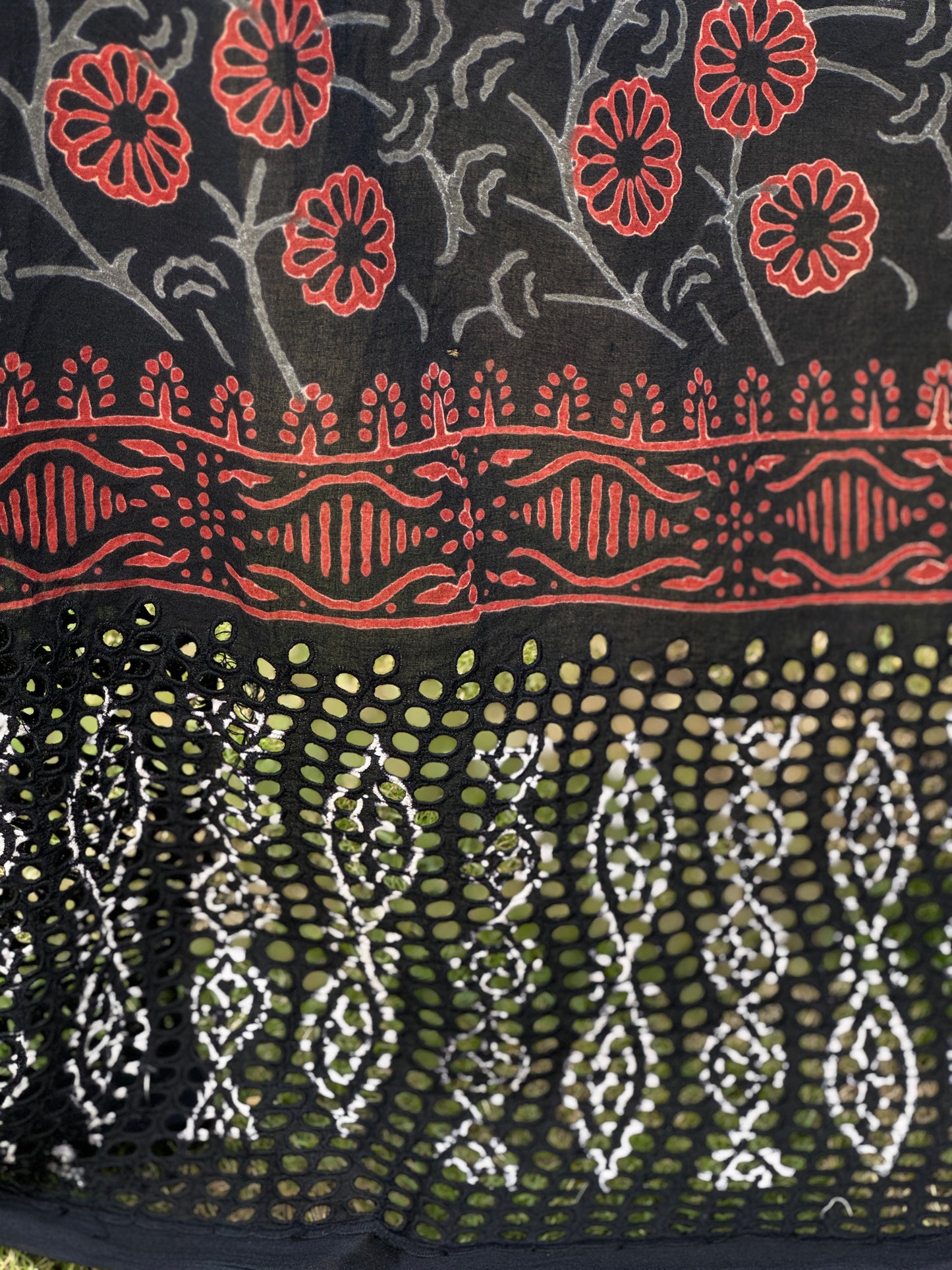 Block Printed Cotton Fabric With Hakoba Border