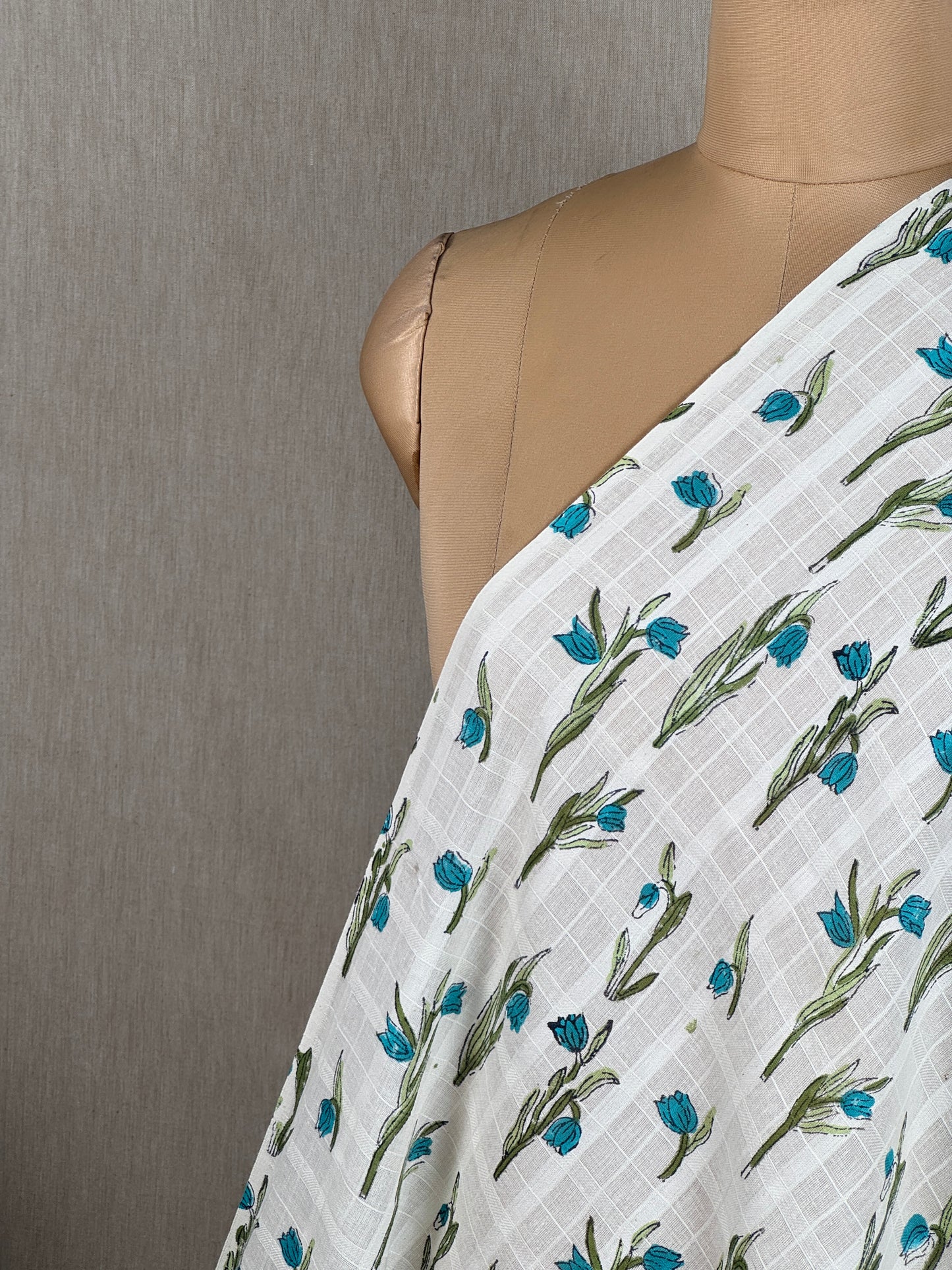 Block Printed Dobby Cotton Fabric