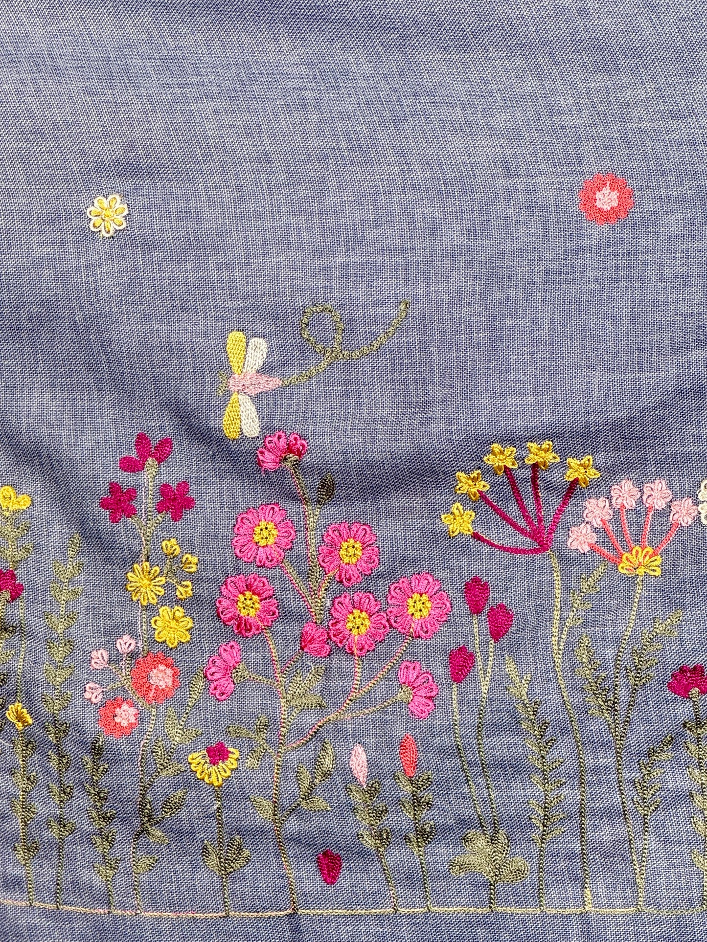 Border Embroidered Poly Linen Fabric