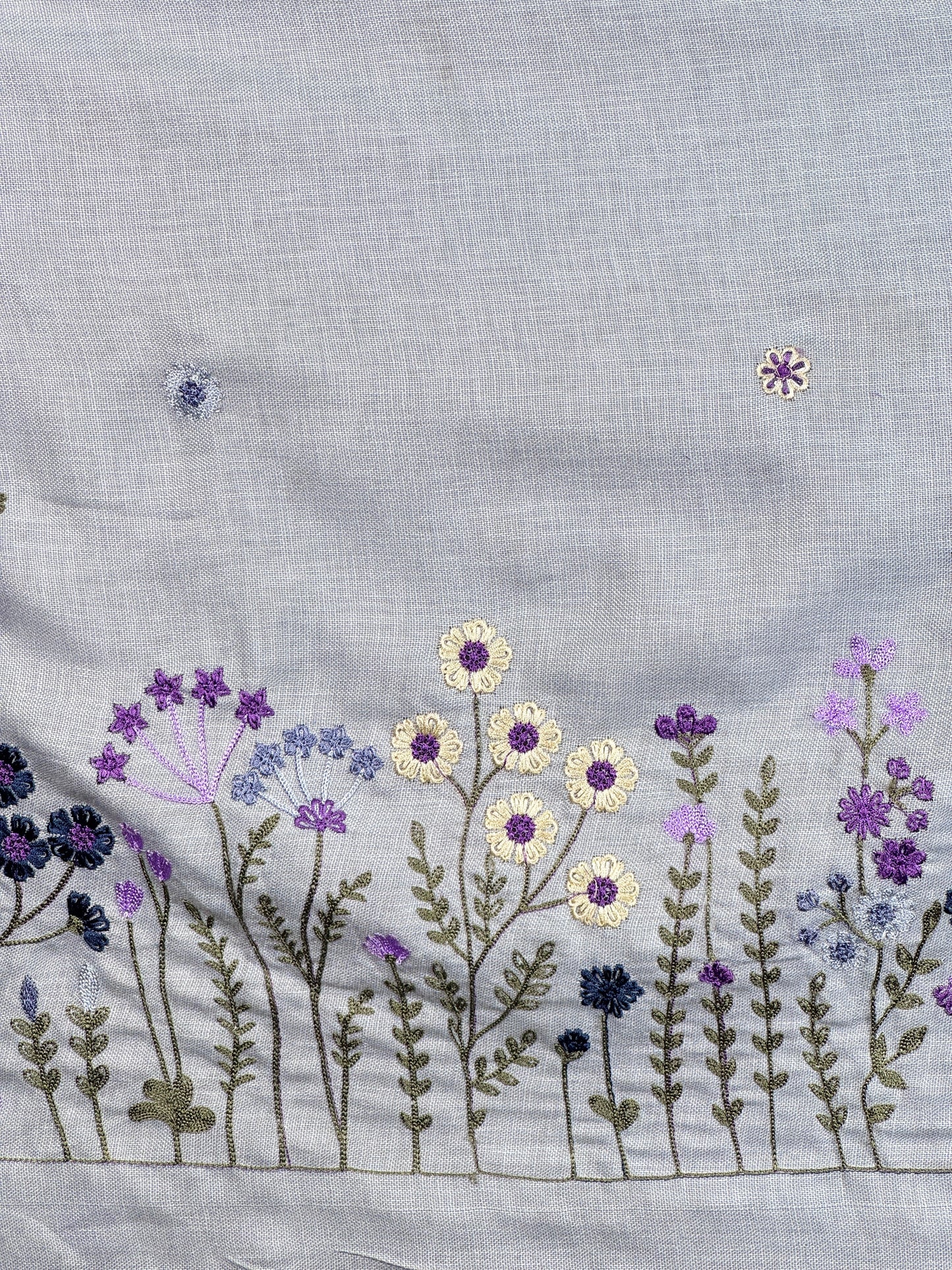 Border Embroidered Poly Linen Fabric