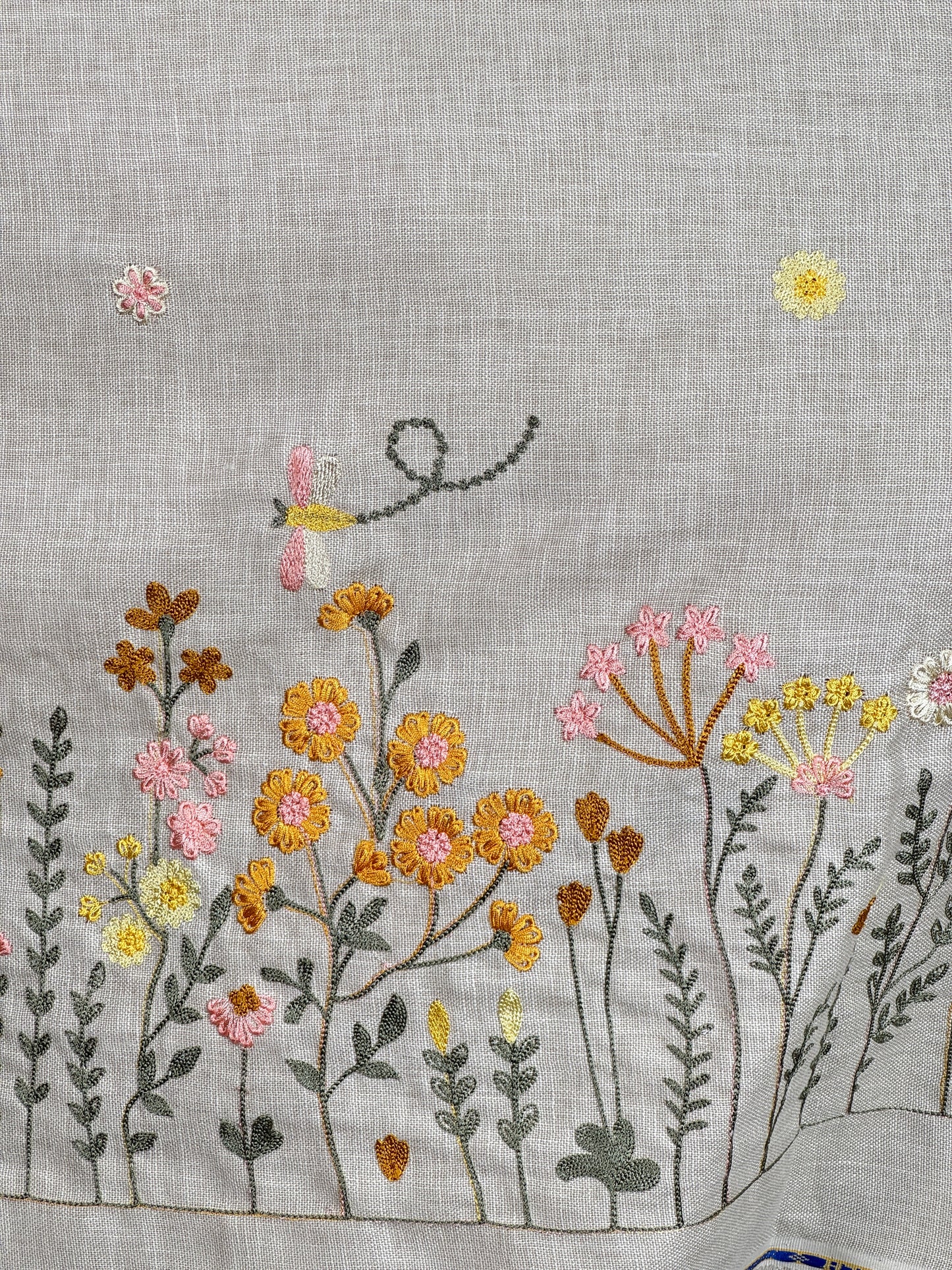 Border Embroidered Poly Linen Fabric