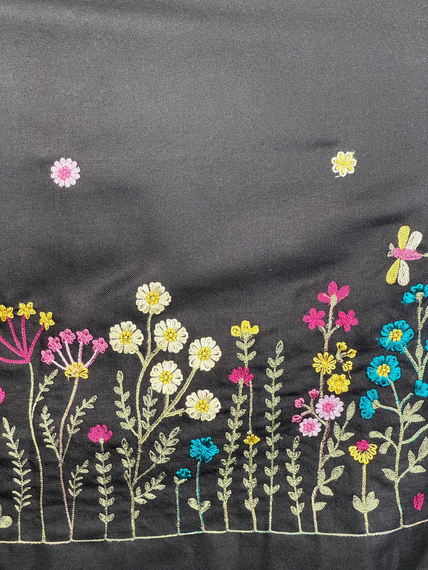 Border Embroidered Poly Linen Fabric