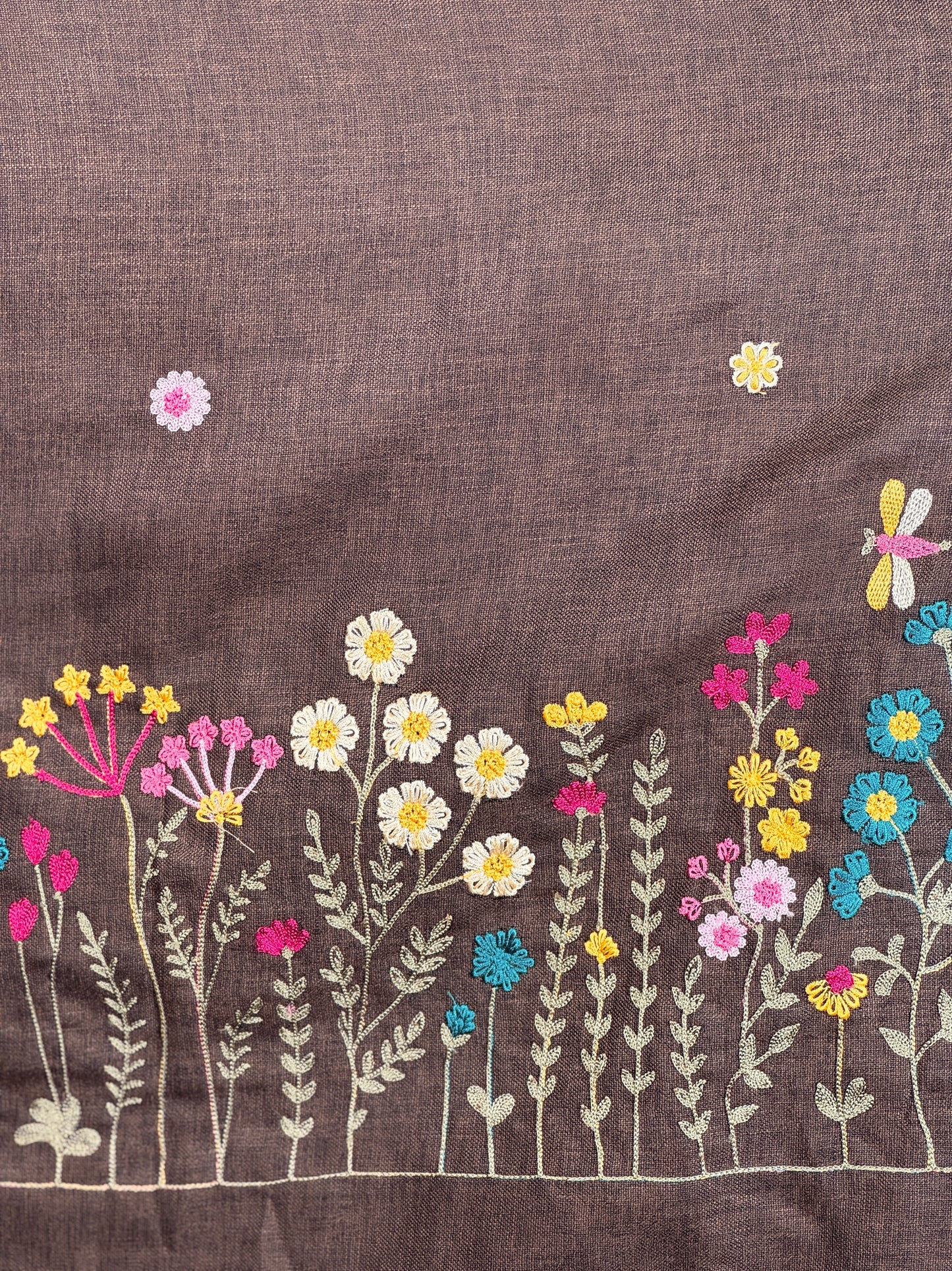 Border Embroidered Poly Linen Fabric