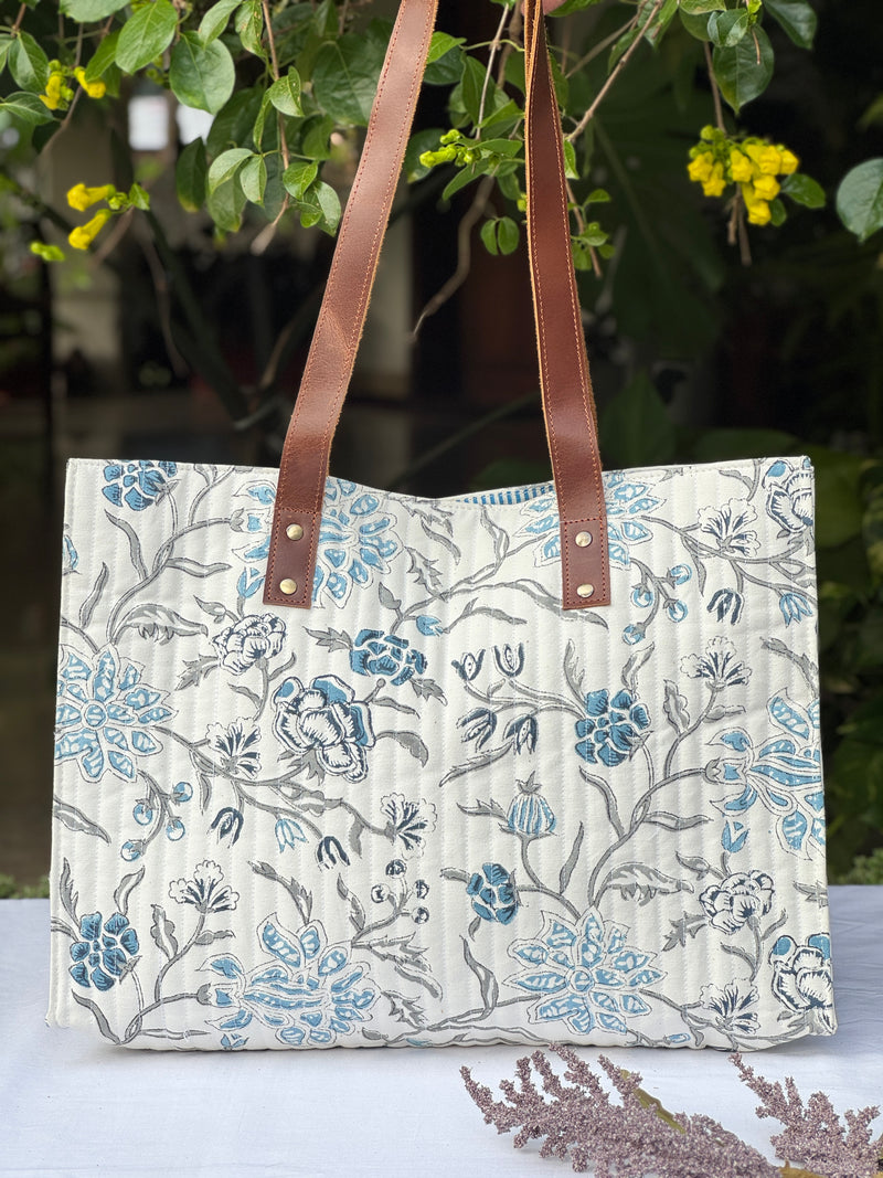 Block Printed Quilted Cotton Tote Bag