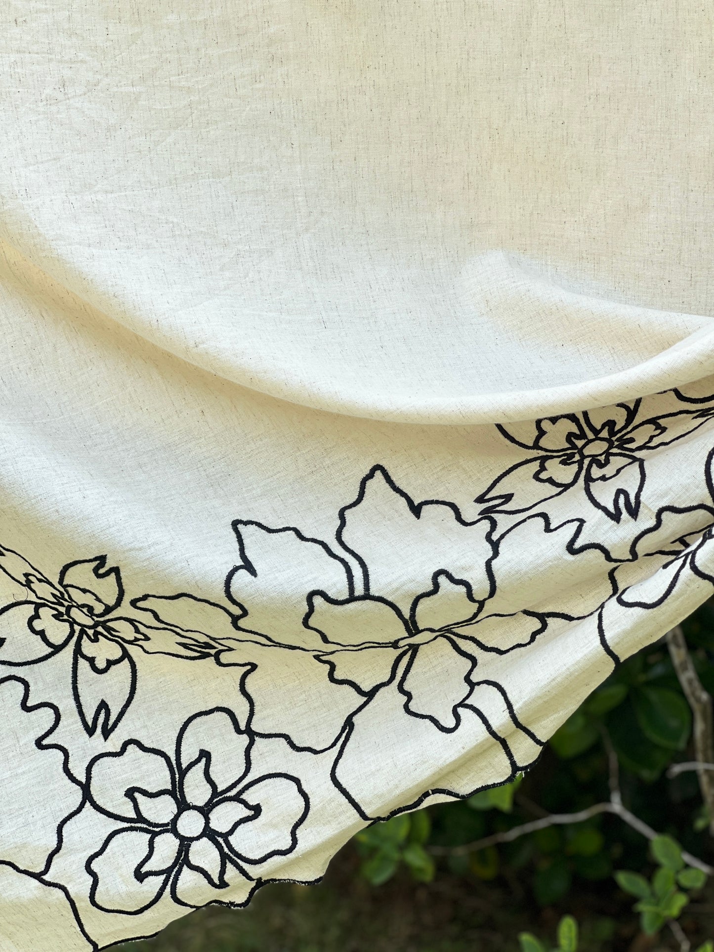 Embroidered Flax Cotton Fabric