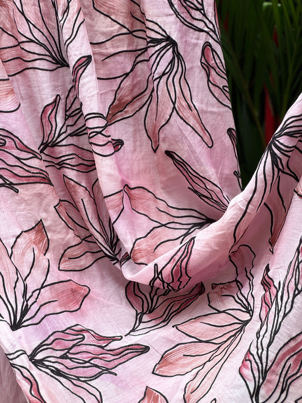 Hand Painted Embroidered 40 gm Banarasi Chanderi Fabric