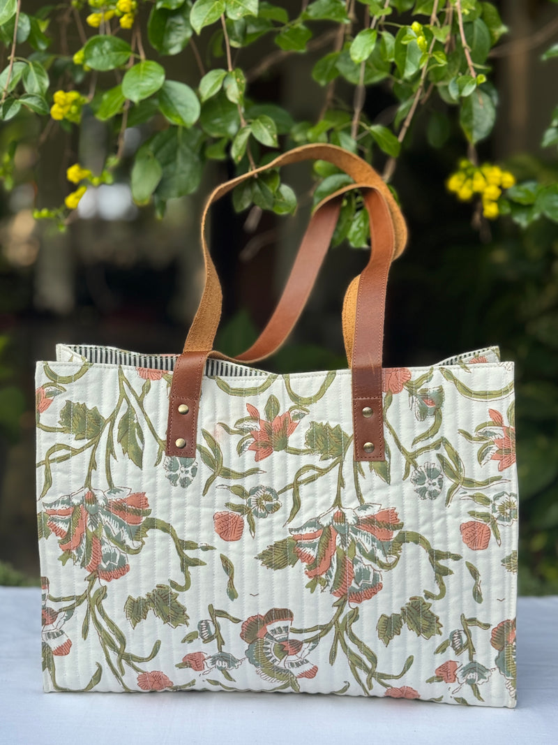 Block Printed Quilted Cotton Tote Bag