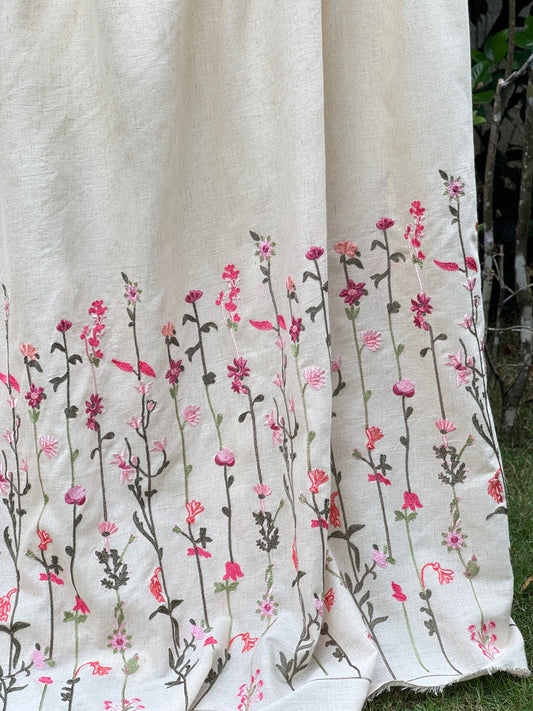 Embroidered Flax Cotton Fabric