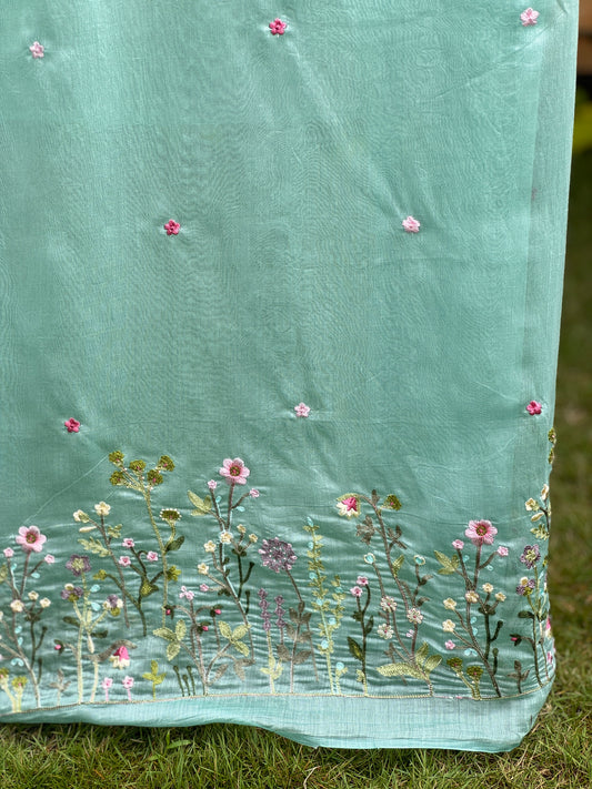 Border Embroidered 40gm Banarasi Chanderi Fabrics