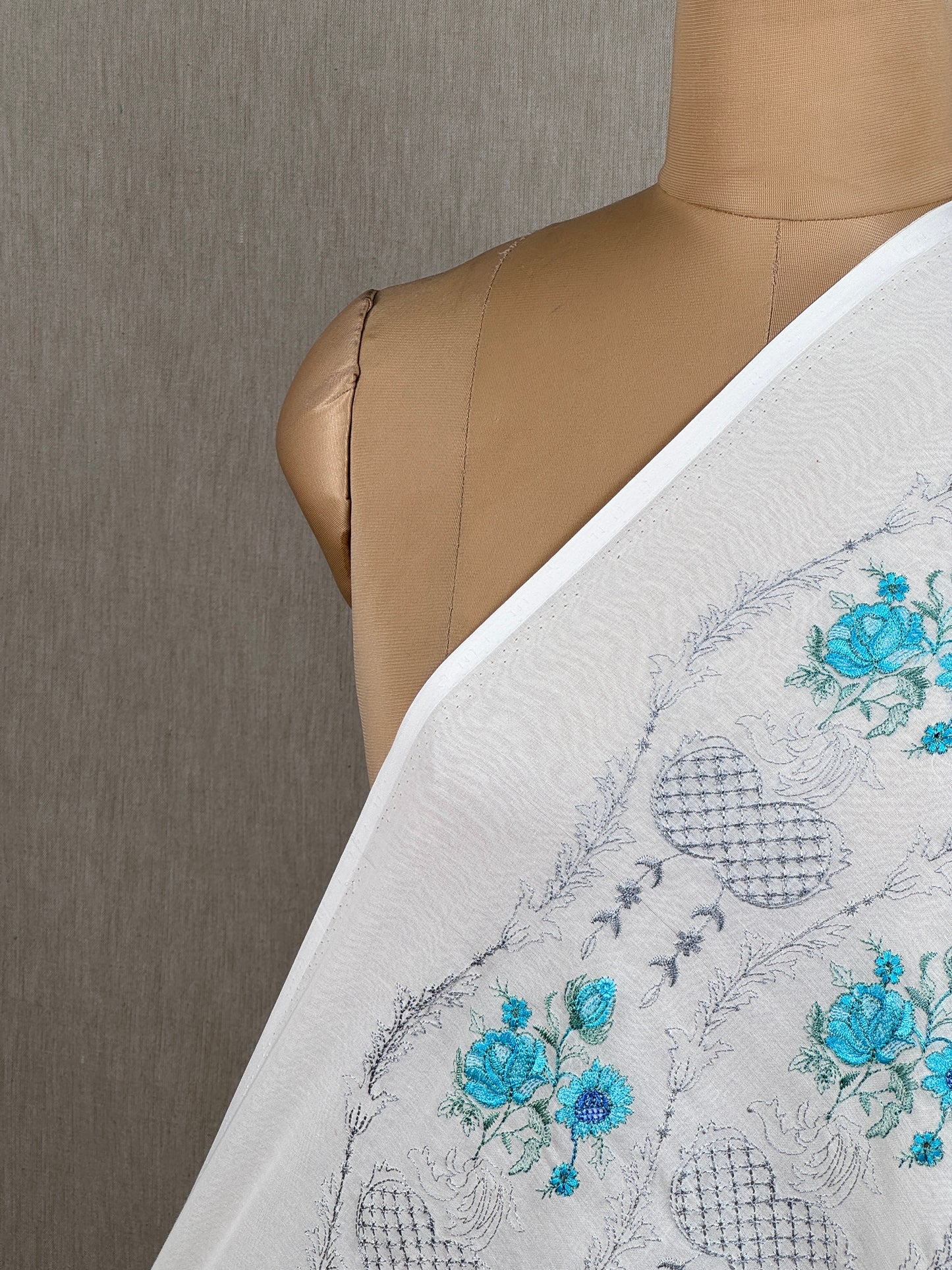 Embroidered Rubia Cotton Fabric