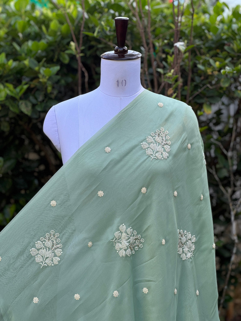 Bead & Pearl Embroidered Viscose Organza Fabrics