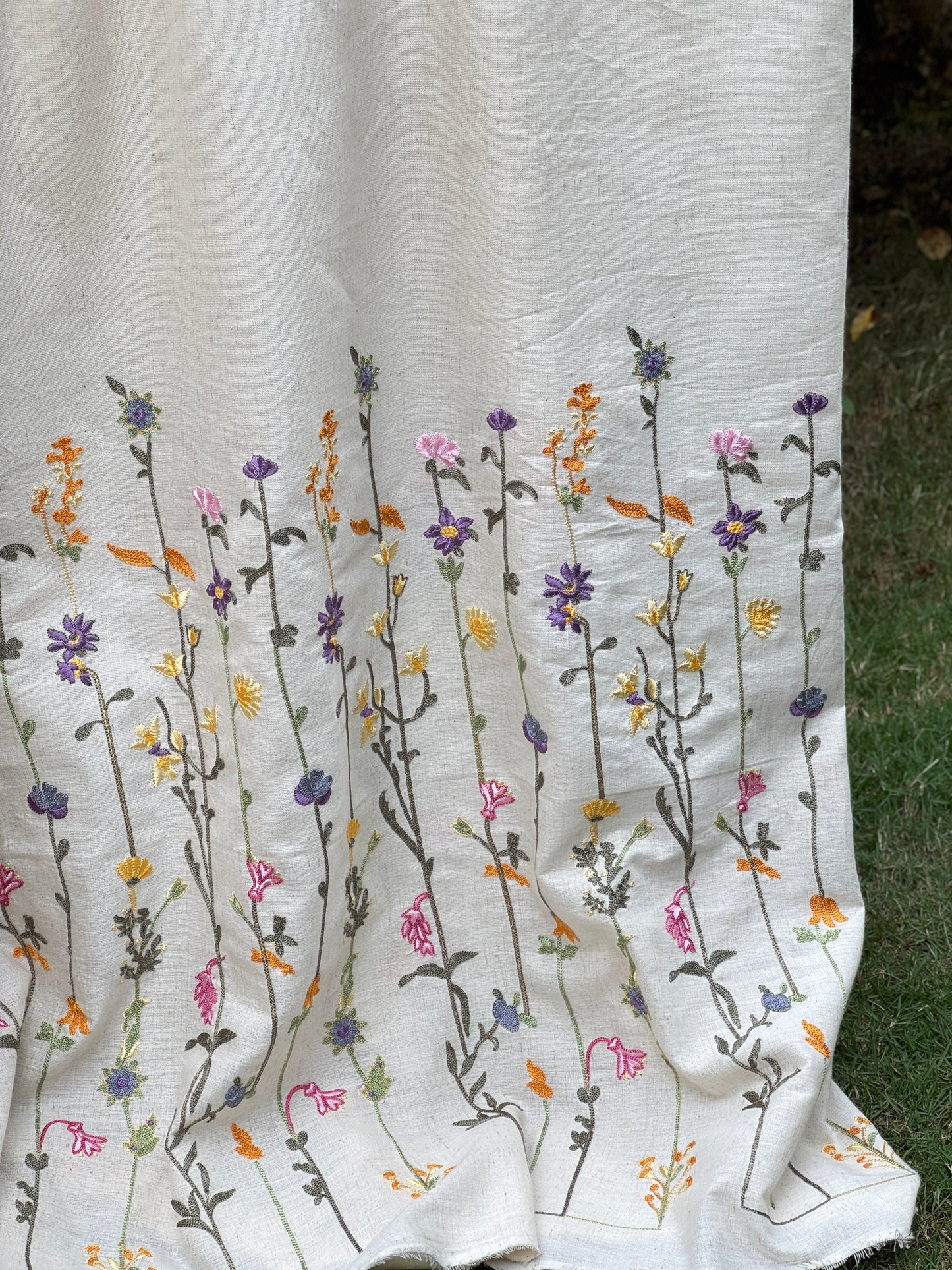 Embroidered Flax Cotton Fabric