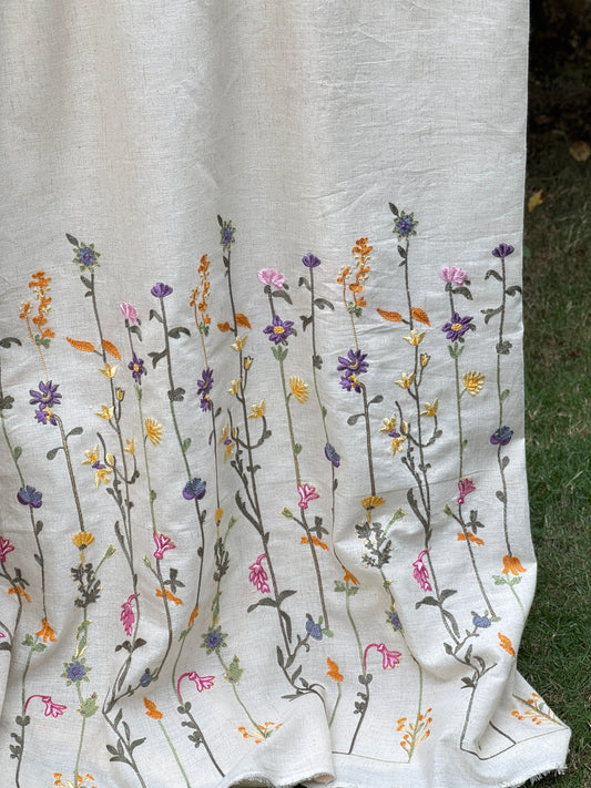 Embroidered Flax Cotton Fabric