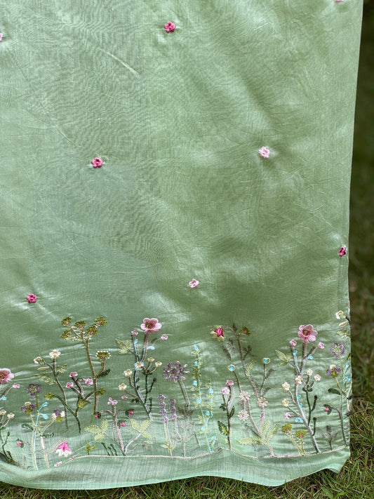 Border Embroidered 40gm Banarasi Chanderi Fabrics