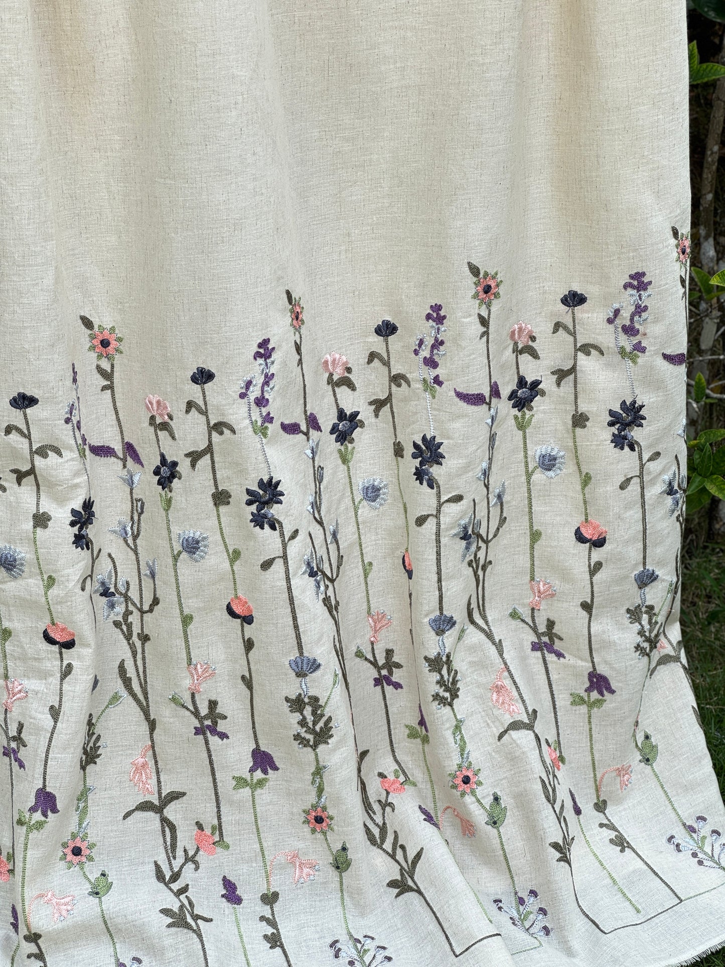 Embroidered Flax Cotton Fabric