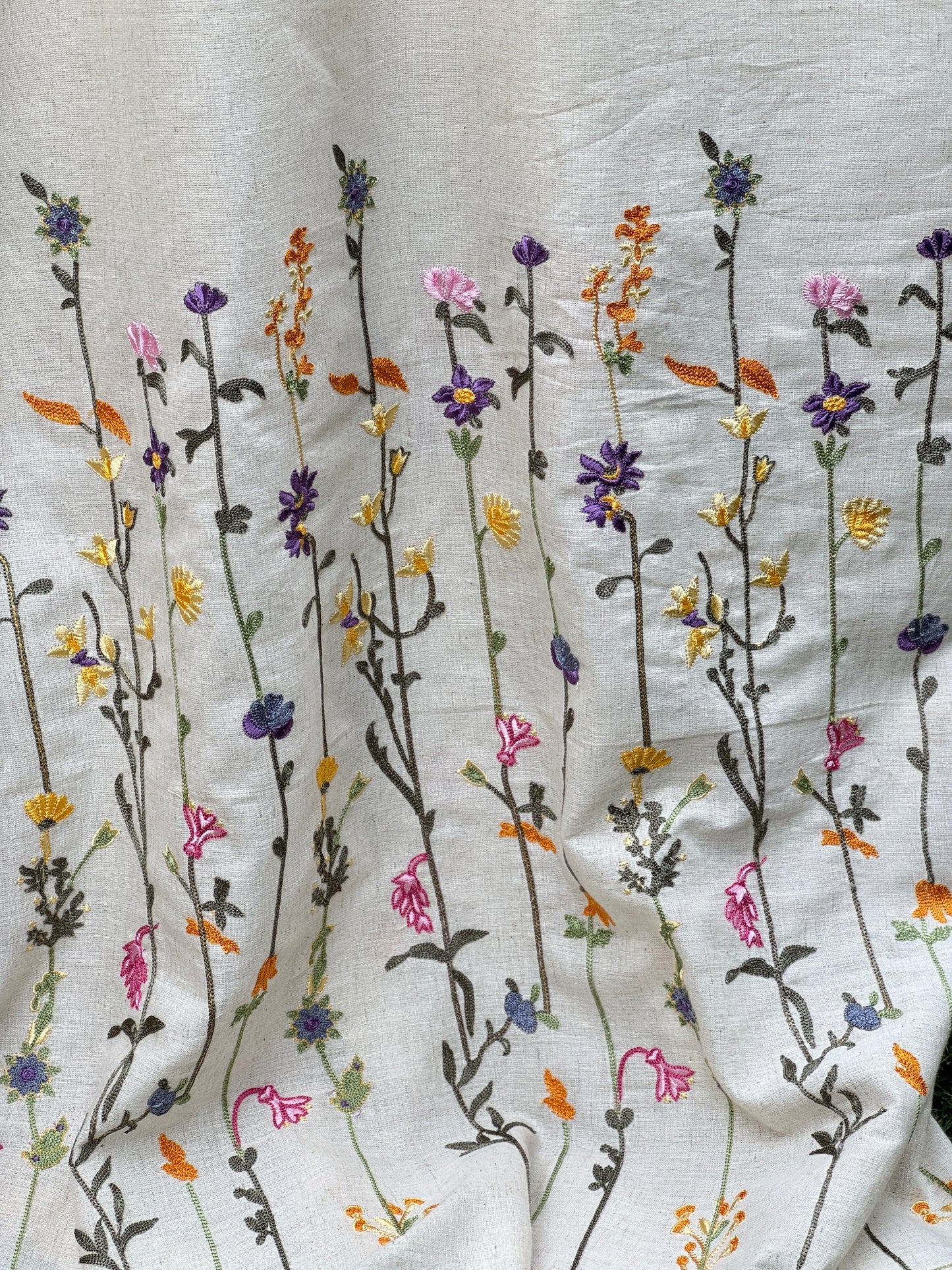 Embroidered Flax Cotton Fabric