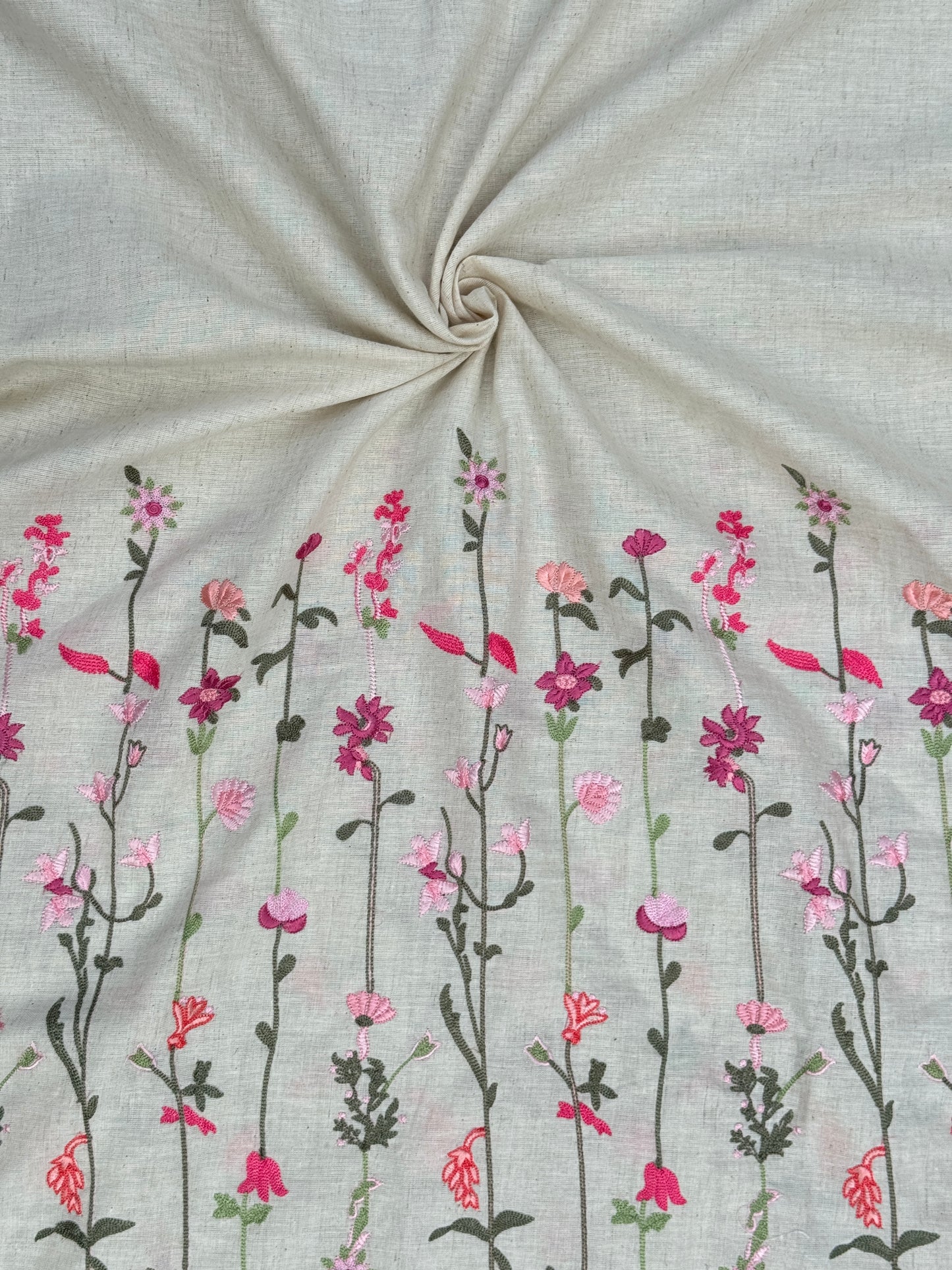 Embroidered Flax Cotton Fabric