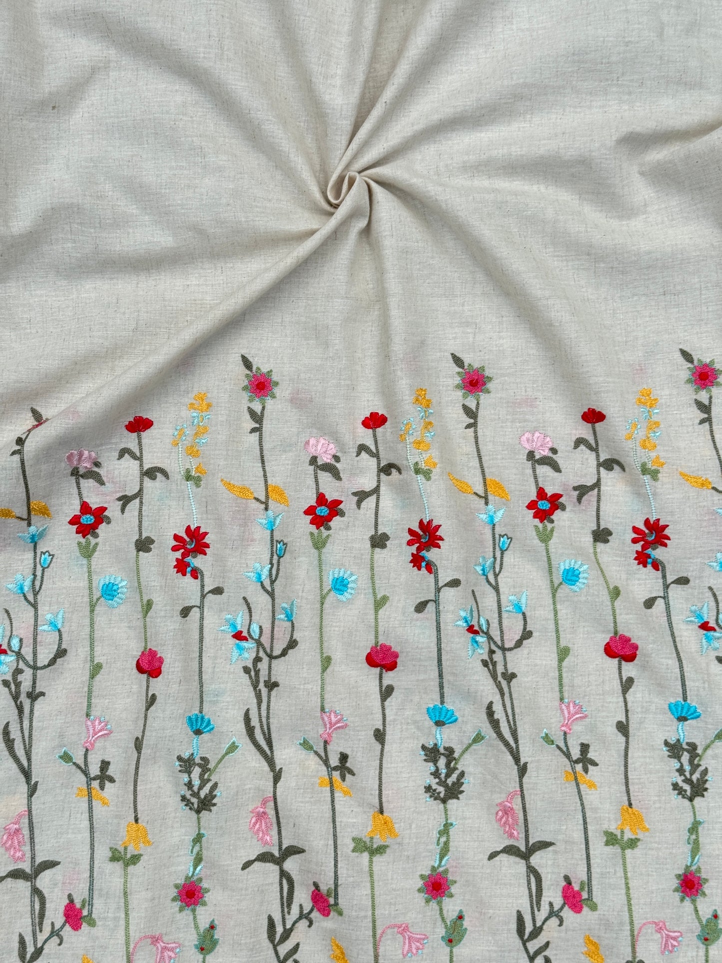 Embroidered Flax Cotton Fabric