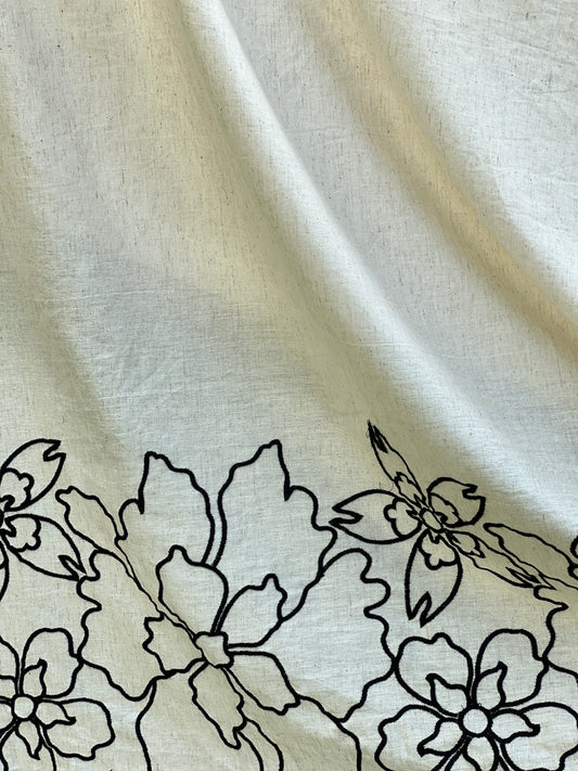 Embroidered Flax Cotton Fabric
