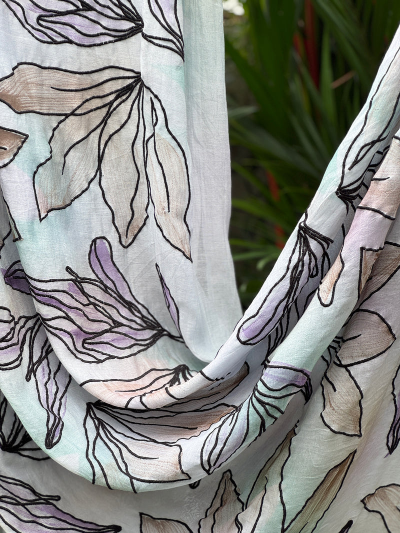 Hand Painted Embroidered 40 gm Banarasi Chanderi Fabric