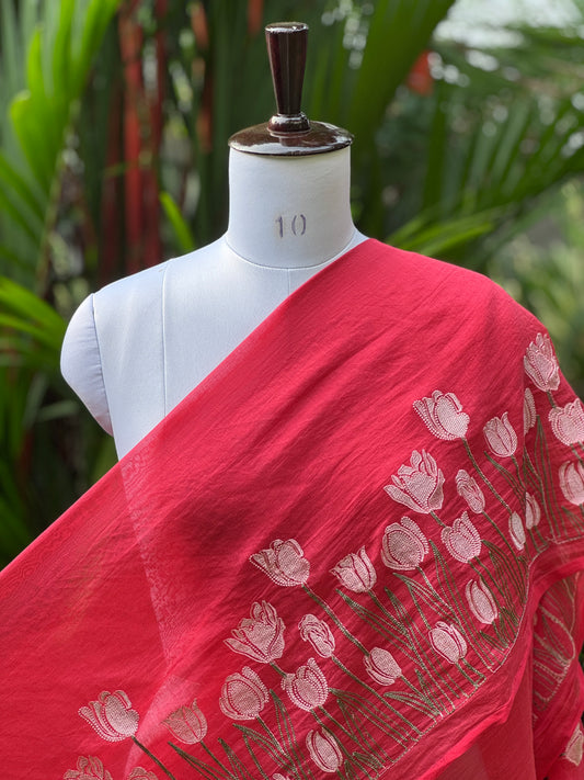 Border Embroidered 40gm Banarasi Chanderi Fabrics