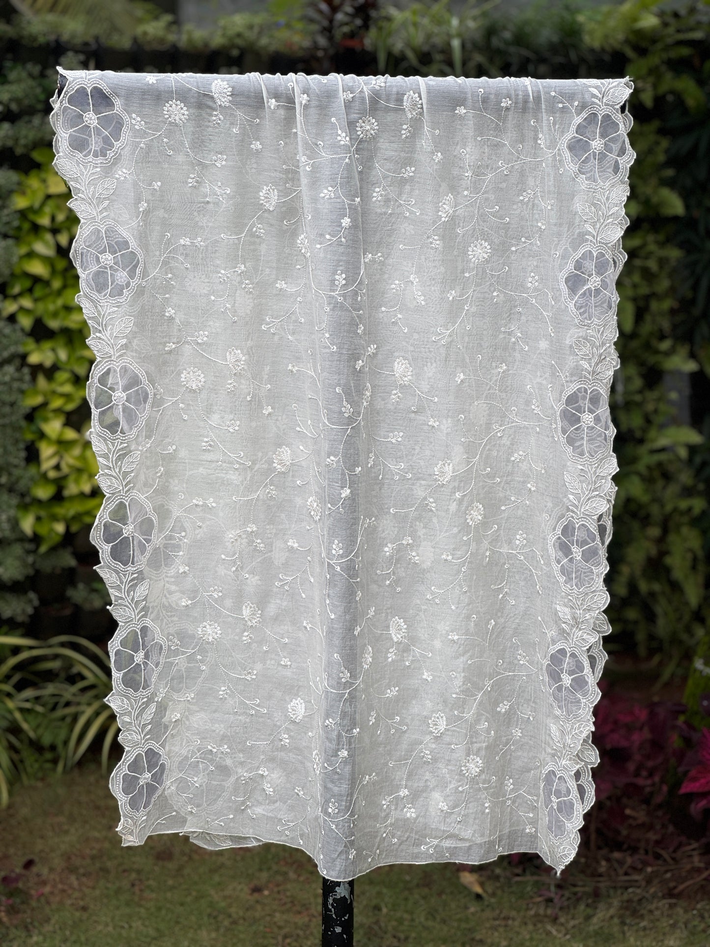 Applique  Embroidered Chanderi Dupatta