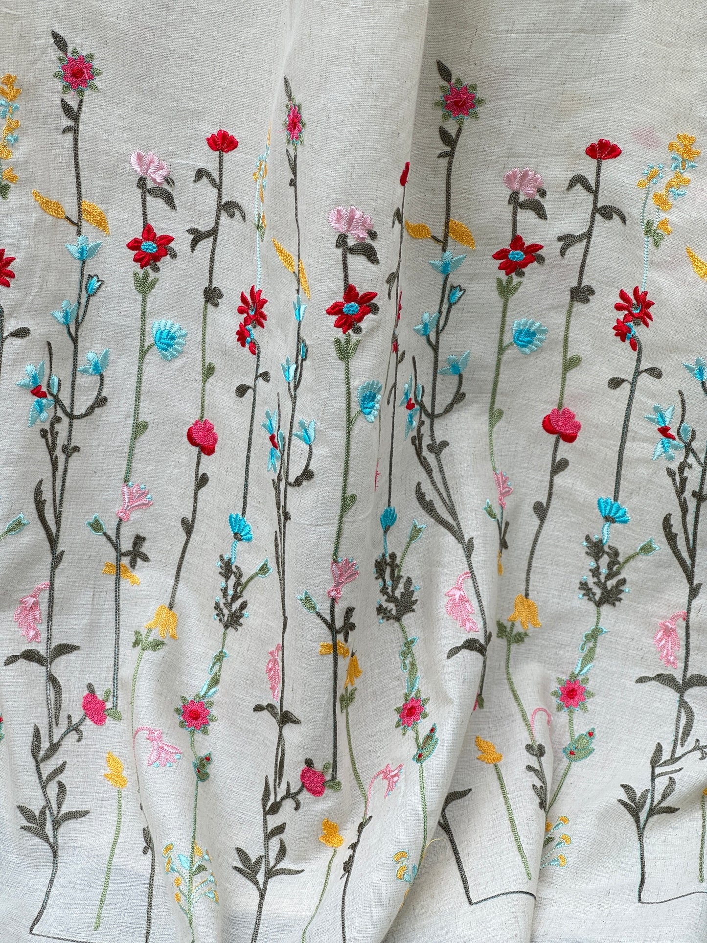 Embroidered Flax Cotton Fabric