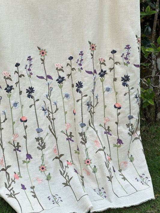 Embroidered Flax Cotton Fabric