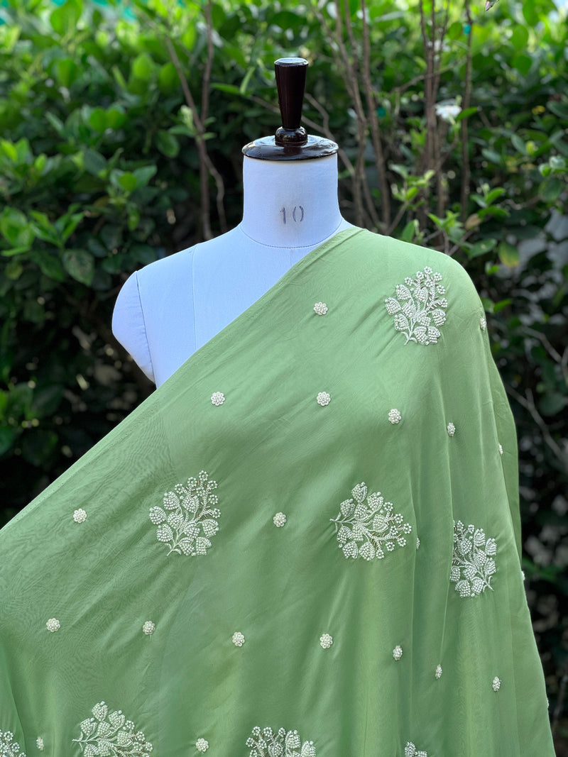Bead & Pearl Embroidered Viscose Organza Fabrics