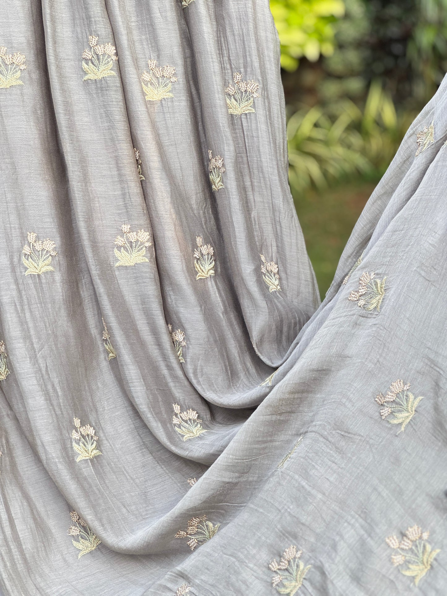 Embroidered 40 gm Banarasi Chanderi Fabric