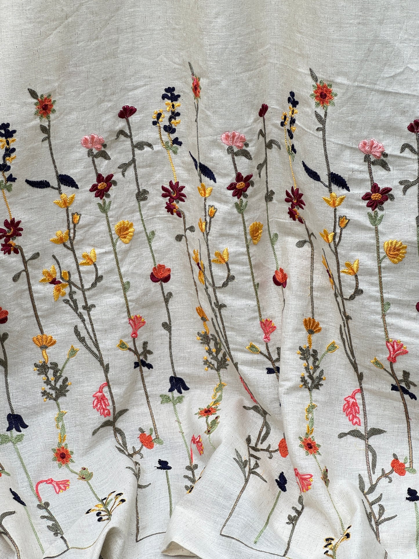 Embroidered Flax Cotton Fabric
