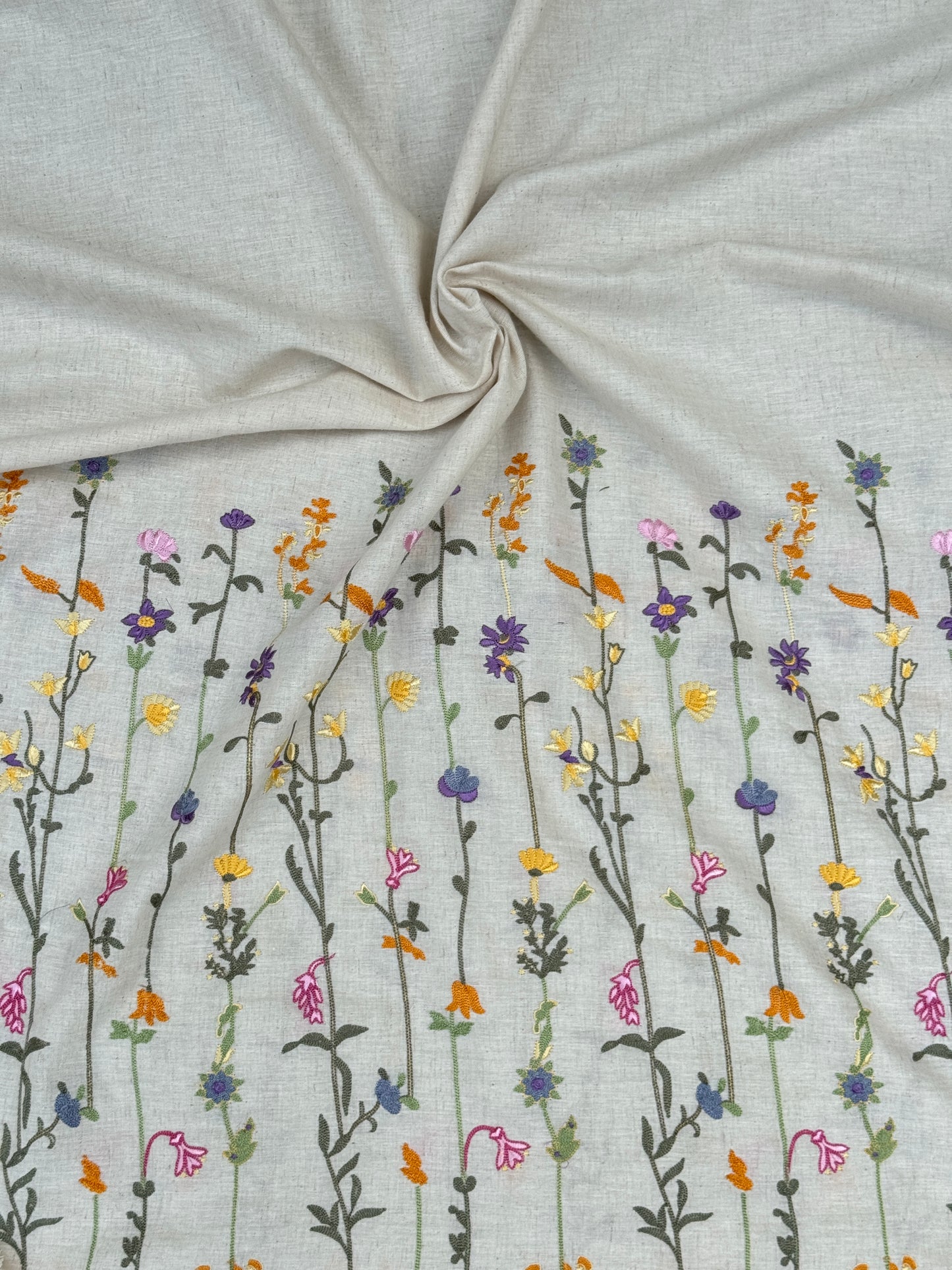 Embroidered Flax Cotton Fabric