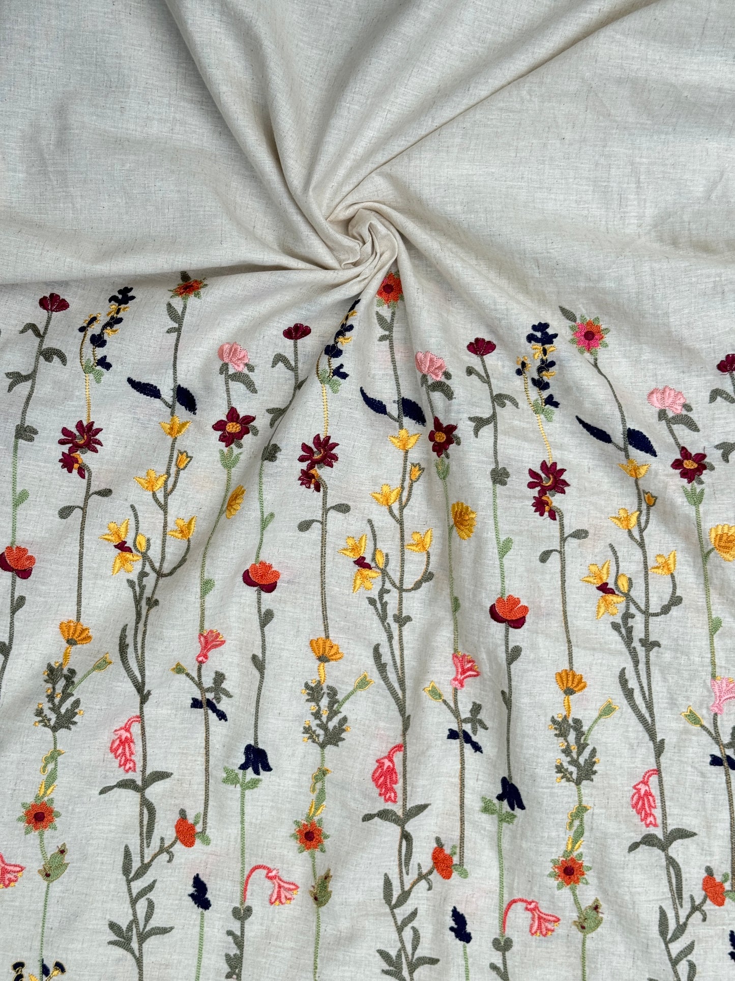 Embroidered Flax Cotton Fabric
