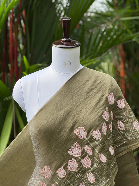 Border Embroidered 40gm Banarasi Chanderi Fabrics