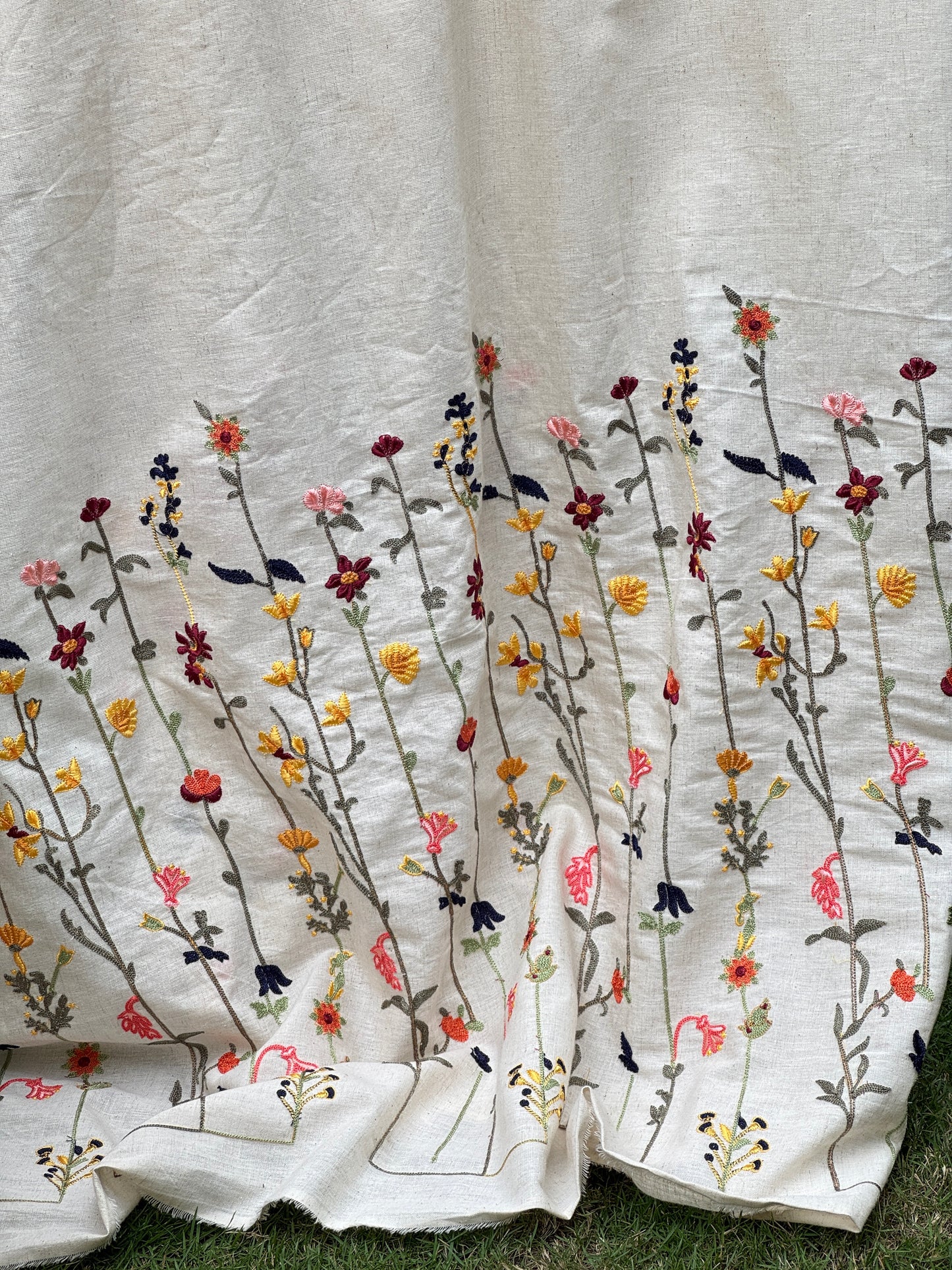 Embroidered Flax Cotton Fabric