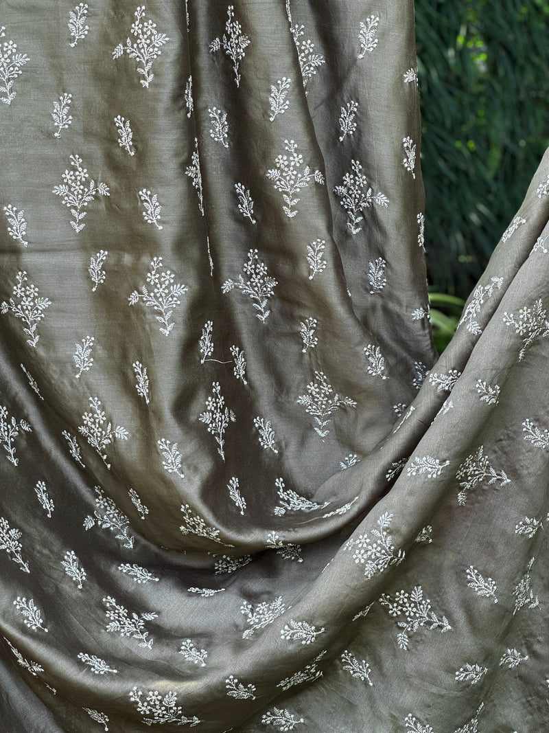 Embroidered 70gm Banarasi Silk Chanderi Fabric