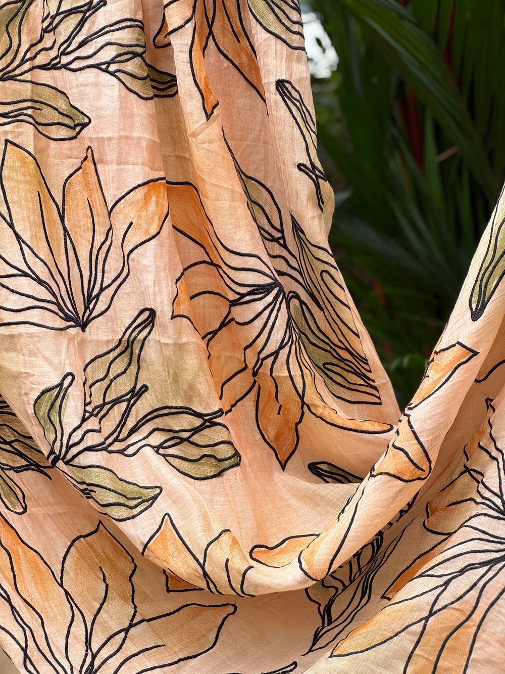 Hand Painted Embroidered 40 gm Banarasi Chanderi Fabric