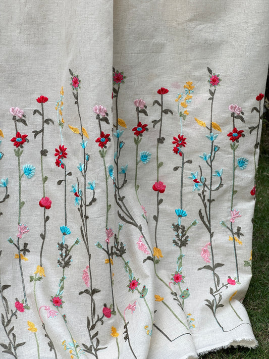 Embroidered Flax Cotton Fabric