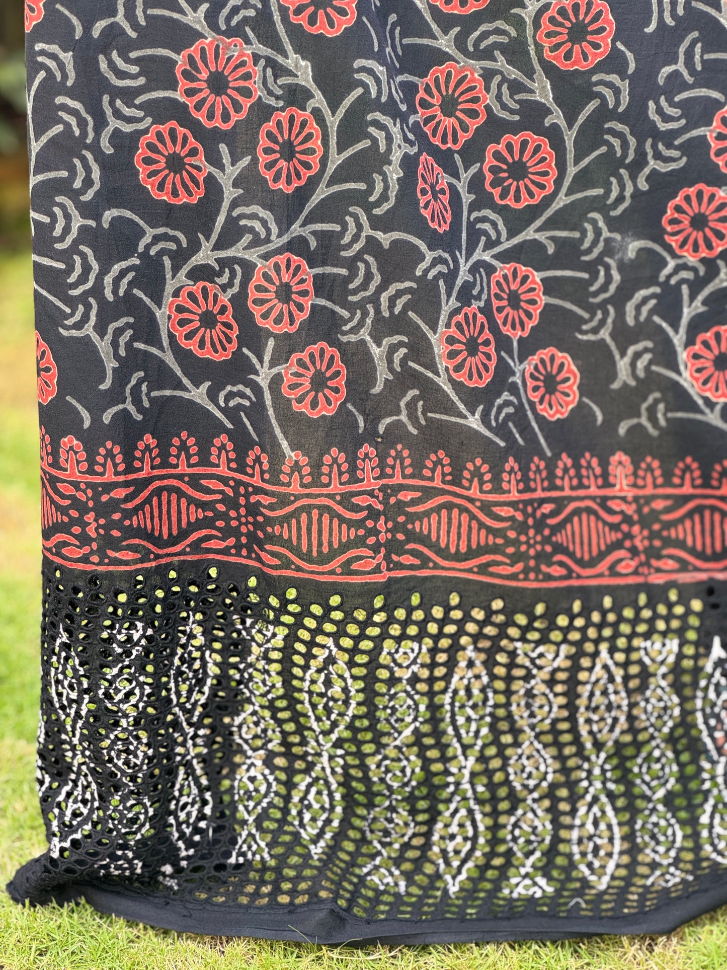 Block Printed  Cotton Fabric With Hakoba Border