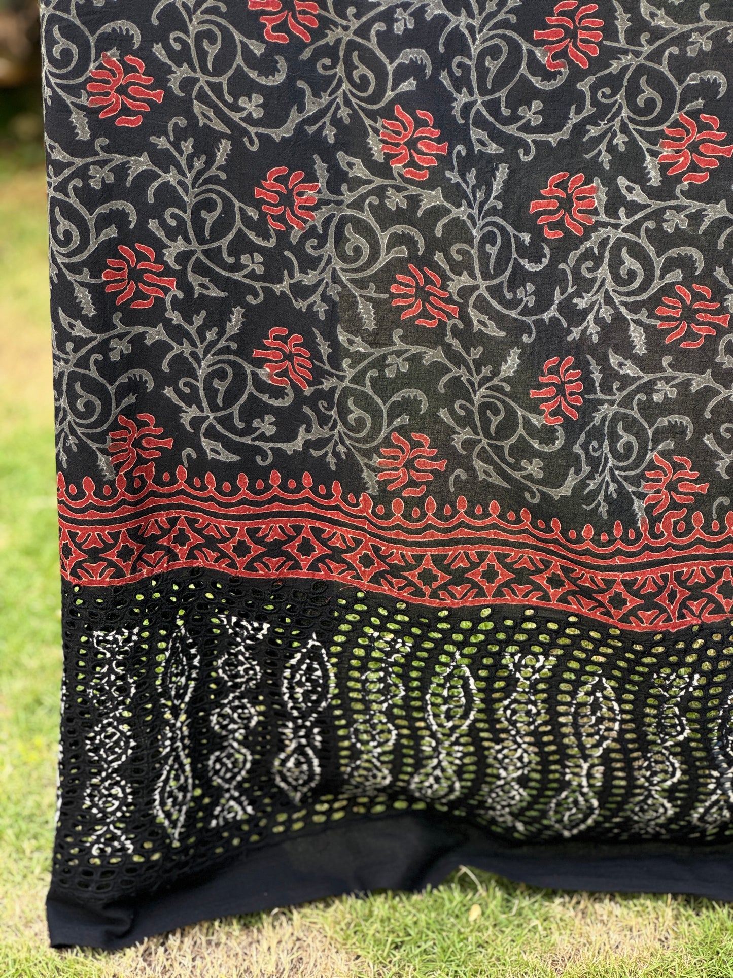 Block Printed  Cotton Fabric With Hakoba Border