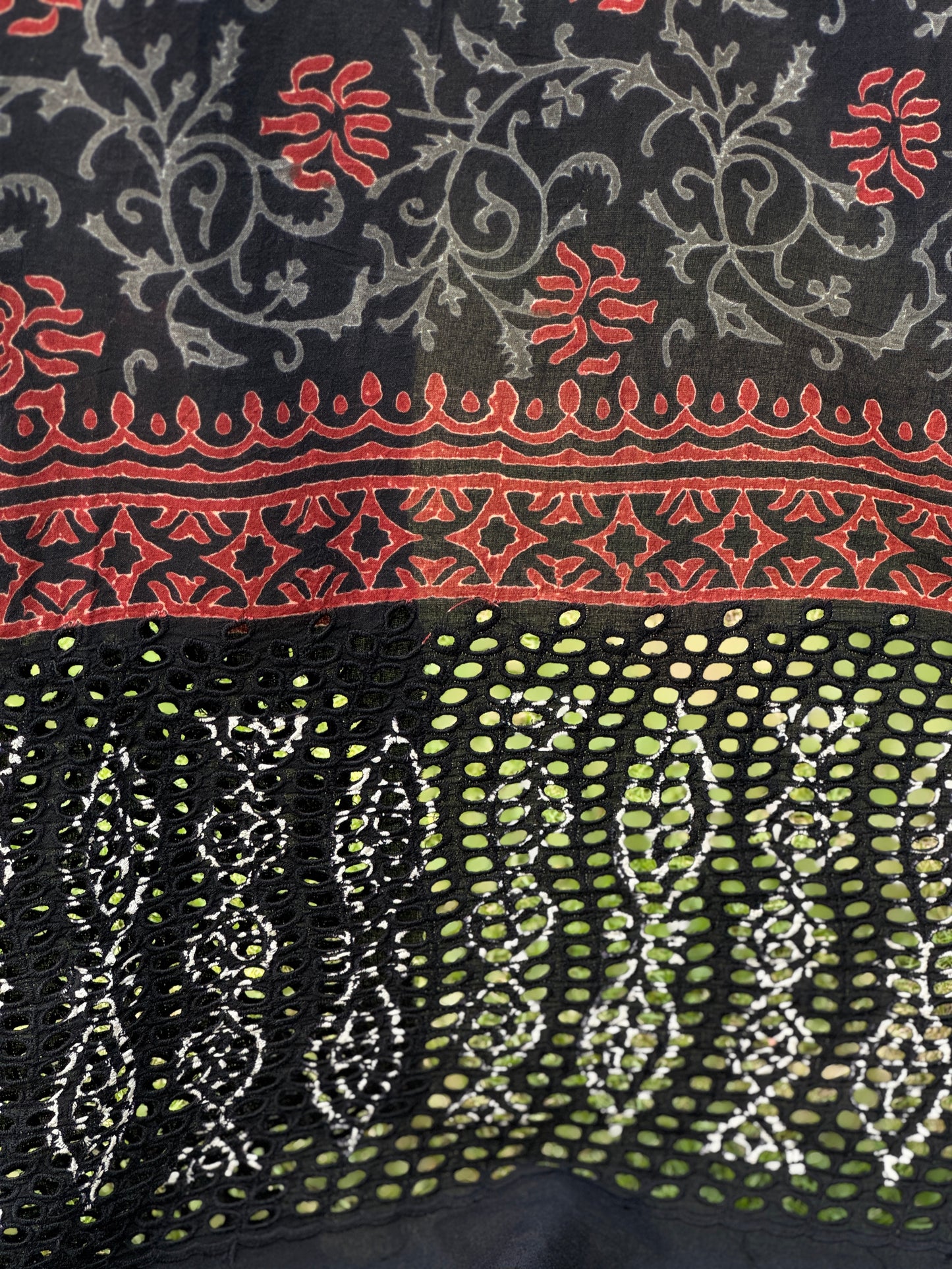 Block Printed  Cotton Fabric With Hakoba Border