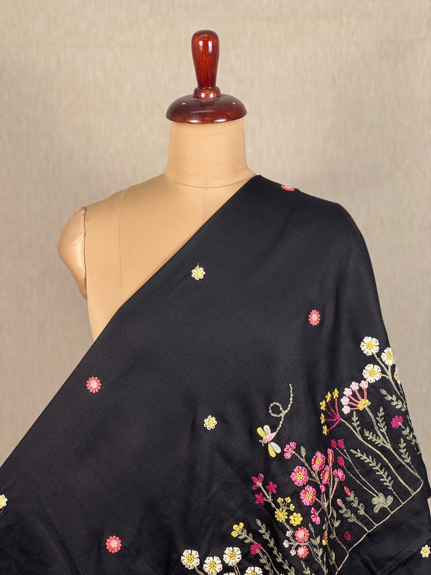 Border Embroidered Poly Linen Fabric