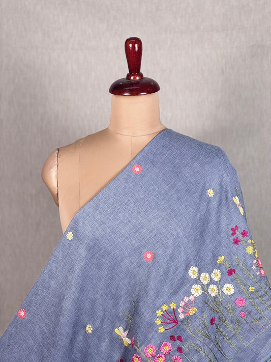 Border Embroidered Poly Linen Fabric