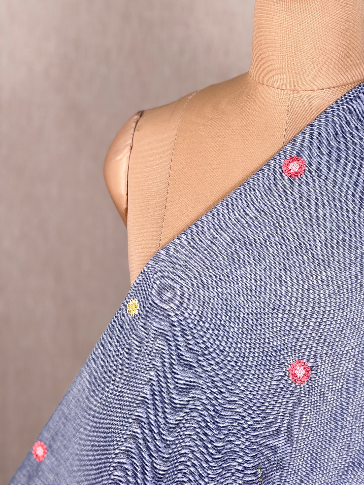 Border Embroidered Poly Linen Fabric