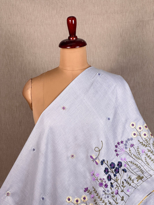 Border Embroidered Poly Linen Fabric