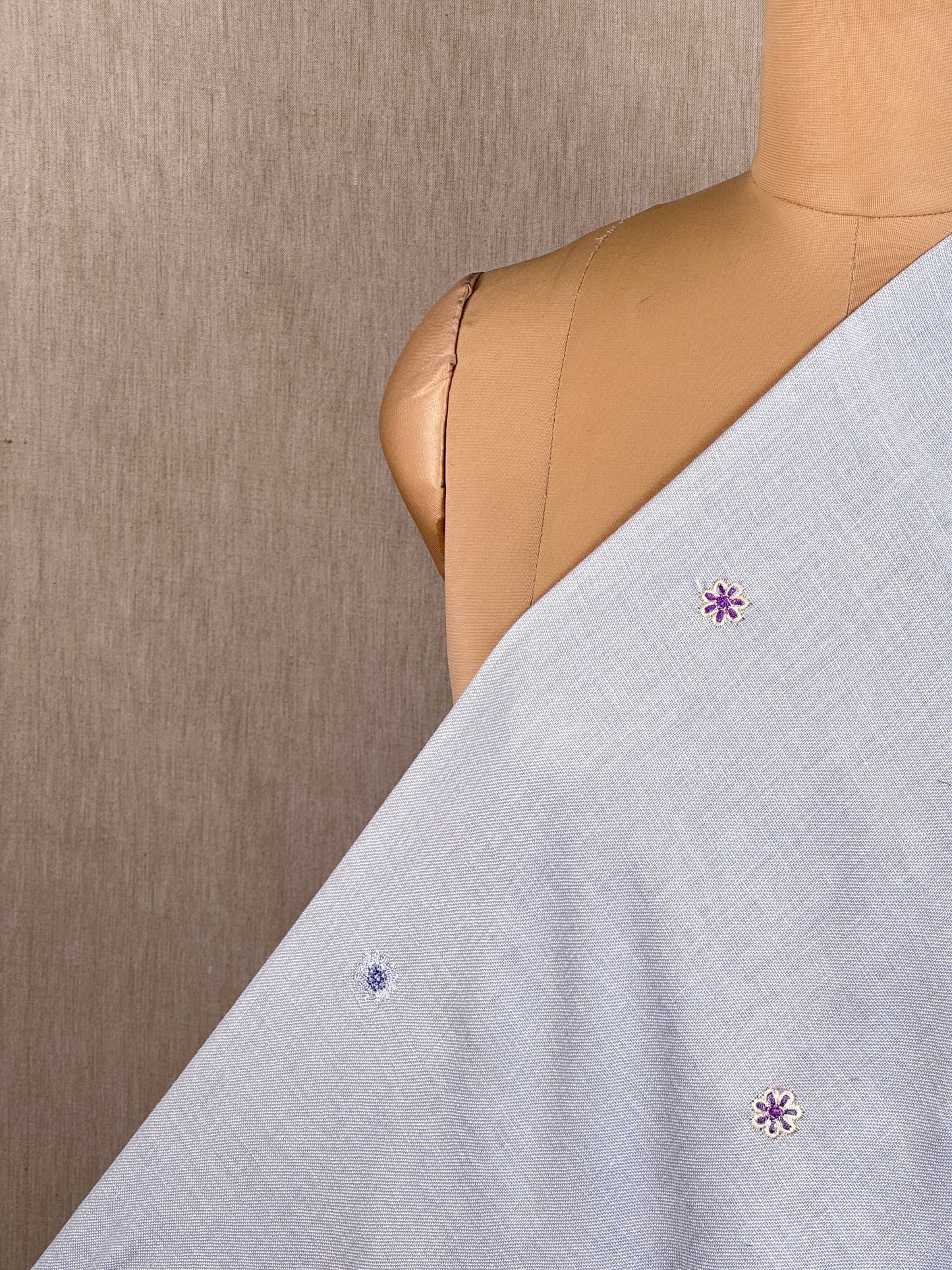 Border Embroidered Poly Linen Fabric