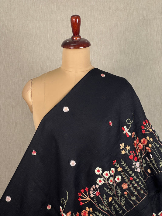 Border Embroidered Poly Linen Fabric