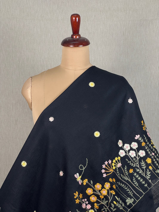 Border Embroidered Poly Linen Fabric