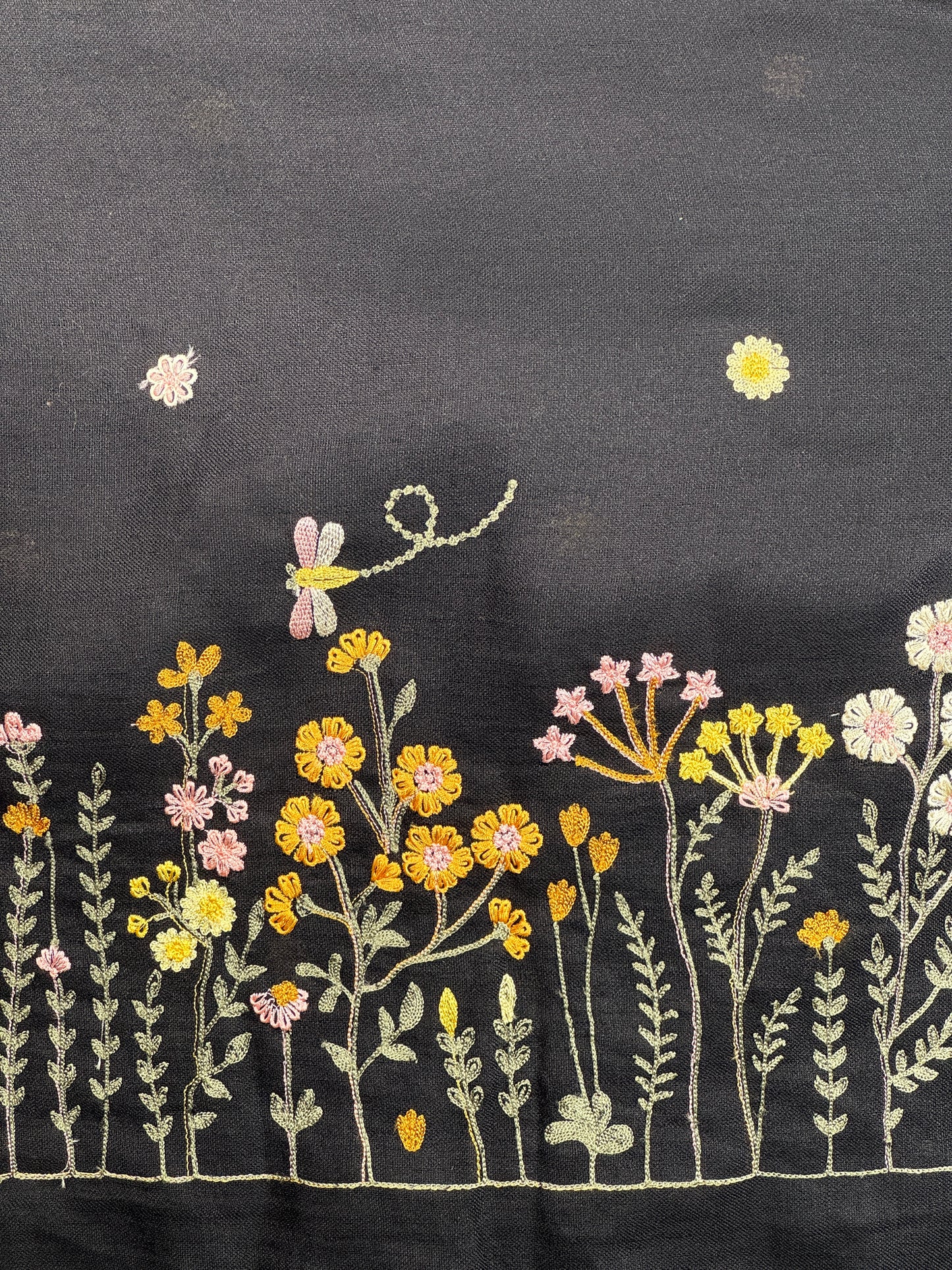 Border Embroidered Poly Linen Fabric